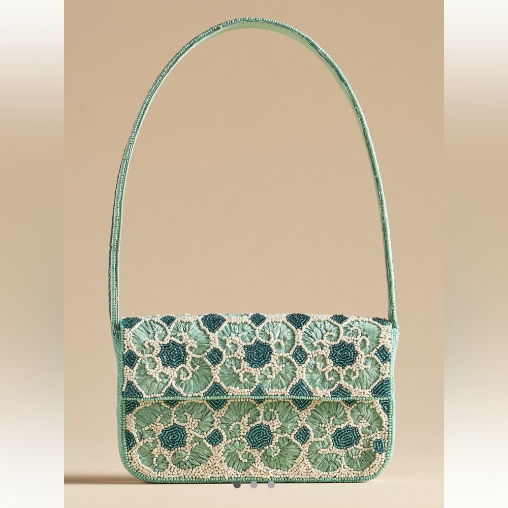 Anthropologie Mint Green Beaded Shoulder Bag